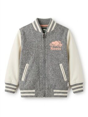 Roots Kids Varsity Jacket Heather Gray White Sleeve 2T